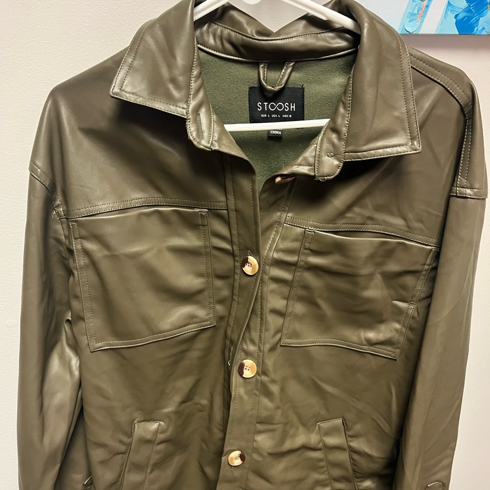 Faux leather long sleeve top/shacket